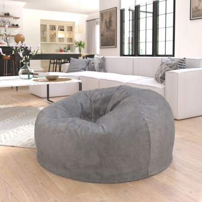Flash Furniture Duncan Furry Oversized Refillable Bean Bag Chair, Gray (DGBEANLGFURGY)