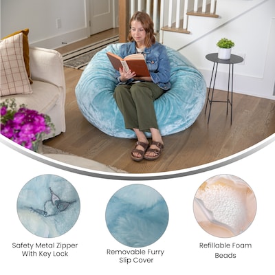 Flash Furniture Duncan Furry Oversized Refillable Bean Bag Chair, Teal (DGBEANLGFURTL)