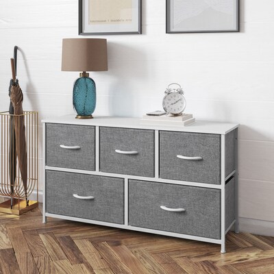 Flash Furniture Harris 5 Drawers Storage Dresser, White (WX5L206WWGR)