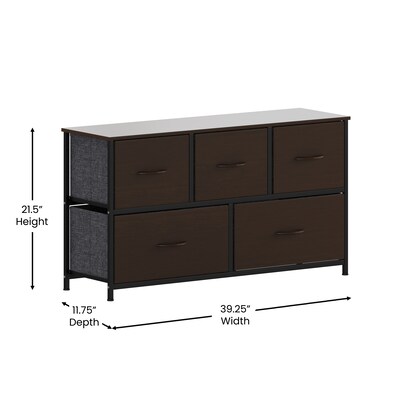 Flash Furniture Harris 5 Drawers Storage Dresser with Engineered Wood Drawers, Black/Brown (WX5L206MDFBKBR)