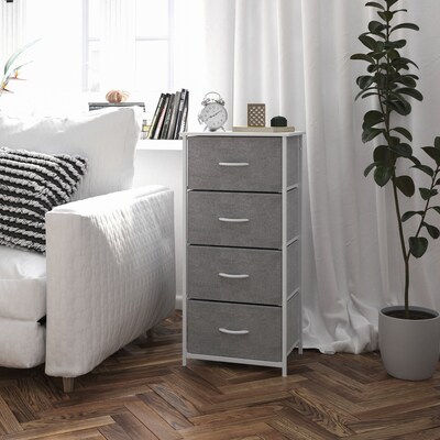 Flash Furniture Harris 4 Drawers Storage Dresser with Fabric Drawers,  White/Gray (WX5L203LWWGR)