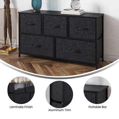 Flash Furniture Harris 5 Drawers Storage Dresser with Fabric Drawers, Black (WX5L206WBKBK)