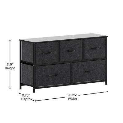 Flash Furniture Harris 5 Drawers Storage Dresser with Fabric Drawers, Black (WX5L206WBKBK)