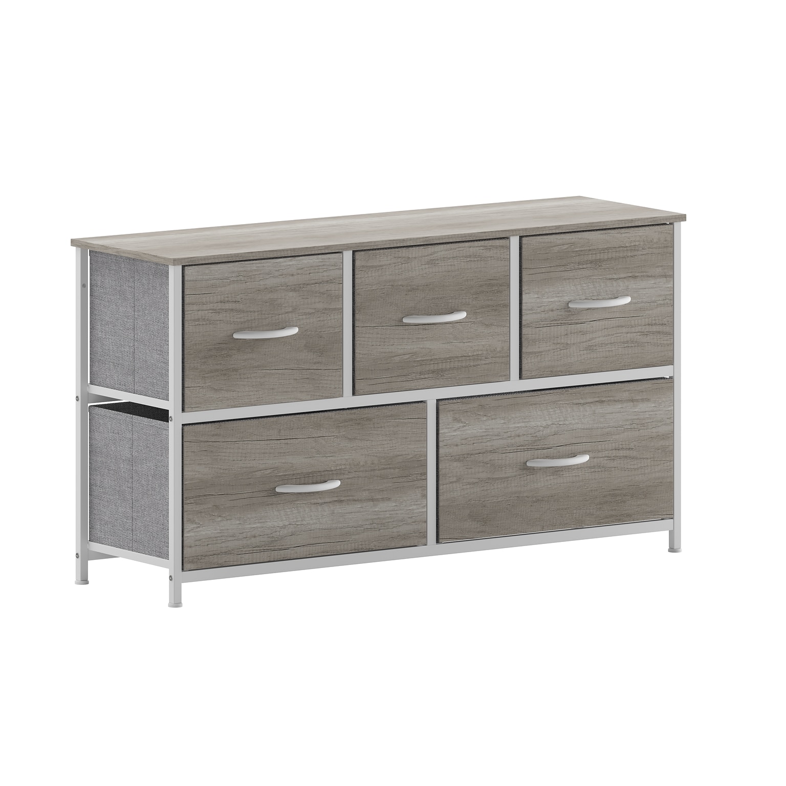Flash Furniture Harris 5 Drawers Storage Dresser with Engineered Wood Drawers, White/Light Natural (WX5L206MDFWTLNT)