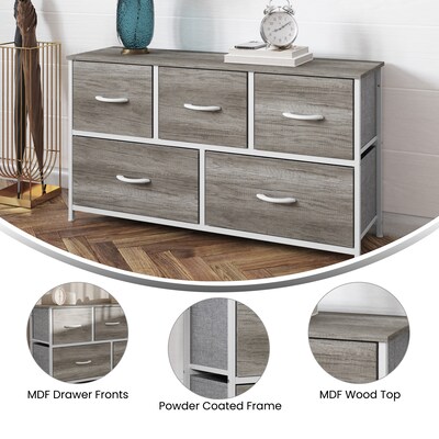 Flash Furniture Harris 5 Drawers Storage Dresser with Engineered Wood Drawers, White/Light Natural (WX5L206MDFWTLNT)