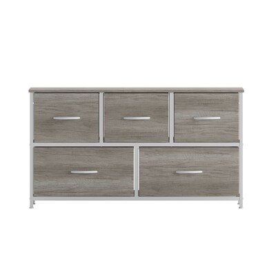 Flash Furniture Harris 5 Drawers Storage Dresser with Engineered Wood Drawers, White/Light Natural (WX5L206MDFWTLNT)