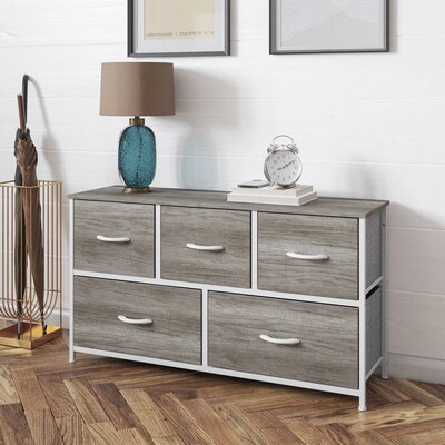 Flash Furniture Harris 5 Drawers Storage Dresser with Engineered Wood Drawers, White/Light Natural (WX5L206MDFWTLNT)