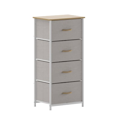 Flash Furniture Harris 4 Drawers Storage Dresser with Fabric Drawers,  White/Oak/Natural (WX5L203LWW