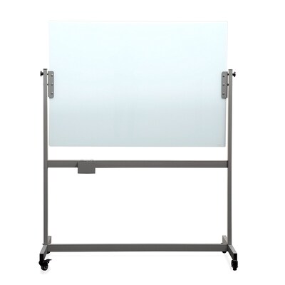 U Brands White Frosted Magnetic Glass Dry Erase Board, Double Sided Rolling Easel, Frameless, 47 x