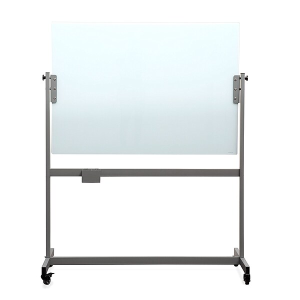 U Brands White Frosted Magnetic Glass Dry Erase Board, Double Sided Rolling Easel, Frameless, 47 x 35 (2368U00-01)