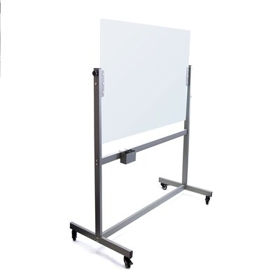 U Brands White Frosted Magnetic Glass Dry Erase Board, Double Sided Rolling Easel, Frameless, 47 x