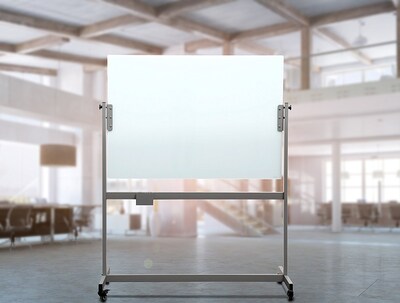 U Brands White Frosted Magnetic Glass Dry Erase Board, Double Sided Rolling Easel, Frameless, 47" x 35" (2368U00-01)
