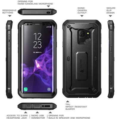 i-Blason SUPCASE Galaxy S9 Plus Case Full-body Rugged Holster Case WITH Screen Protector, for S9 Plus 2018 Release, Black