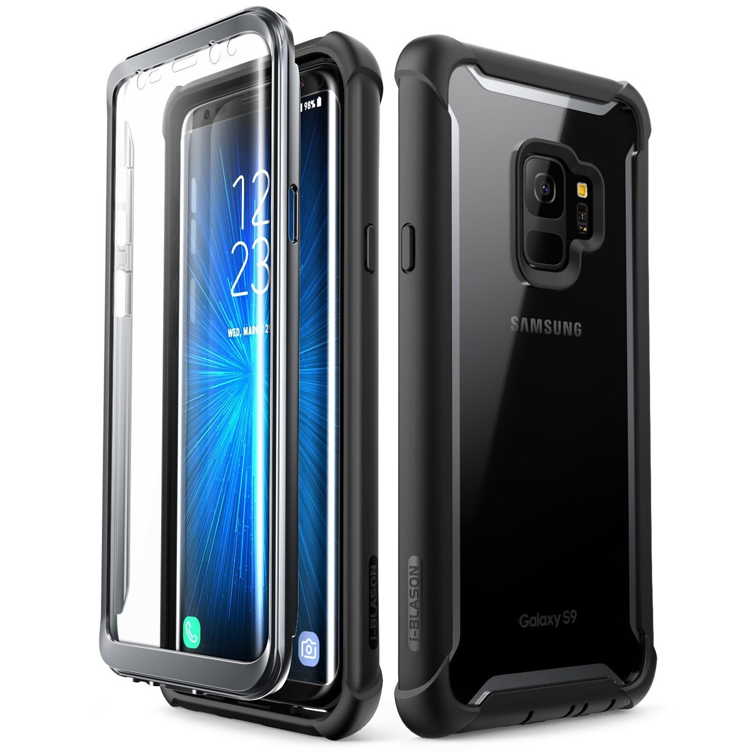 i-Blason Samsung Galaxy S9 Case, Ares Full-body Rugged Clear Bumper Case Without Built-in Screen Protector, Black