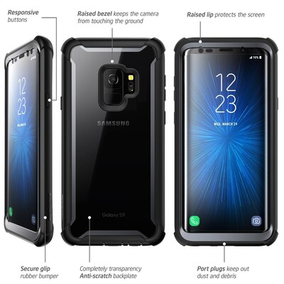 i-Blason Samsung Galaxy S9 Case, Ares Full-body Rugged Clear Bumper Case Without Built-in Screen Protector, Black