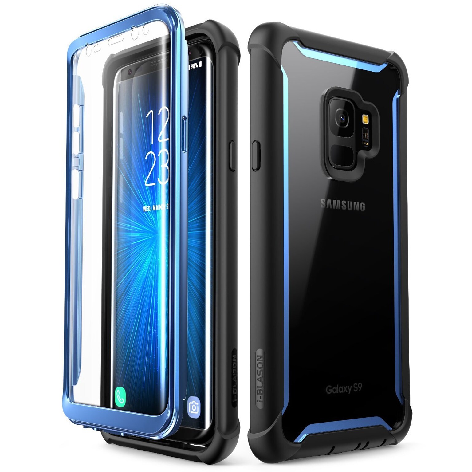 i-Blason Samsung Galaxy S9 Case, Ares Full-body Rugged Clear Bumper Case Without Built-in Screen Protector, Blue