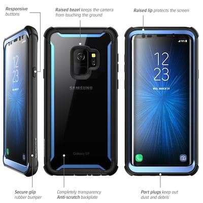 i-Blason Samsung Galaxy S9 Case, Ares Full-body Rugged Clear Bumper Case Without Built-in Screen Protector, Blue