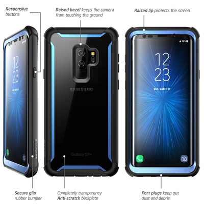 i-Blason Samsung Galaxy S9 Case Ares Rugged Clear Bumper Case Without Built-in Screen Protector, Blue (G-9P-ARES-SP-BE)