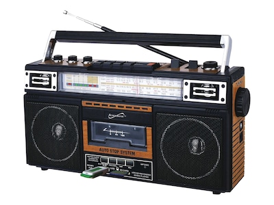 Supersonic Wireless Bluetooth 4-Band Radio & Cassette Player and Cassette to MP3 Converter, Black/Brown (SC-3201BTWOOD)