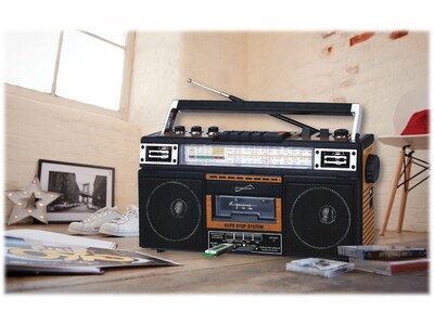 Supersonic Wireless Bluetooth 4-Band Radio & Cassette Player and Cassette to MP3 Converter, Black/Brown (SC-3201BTWOOD)