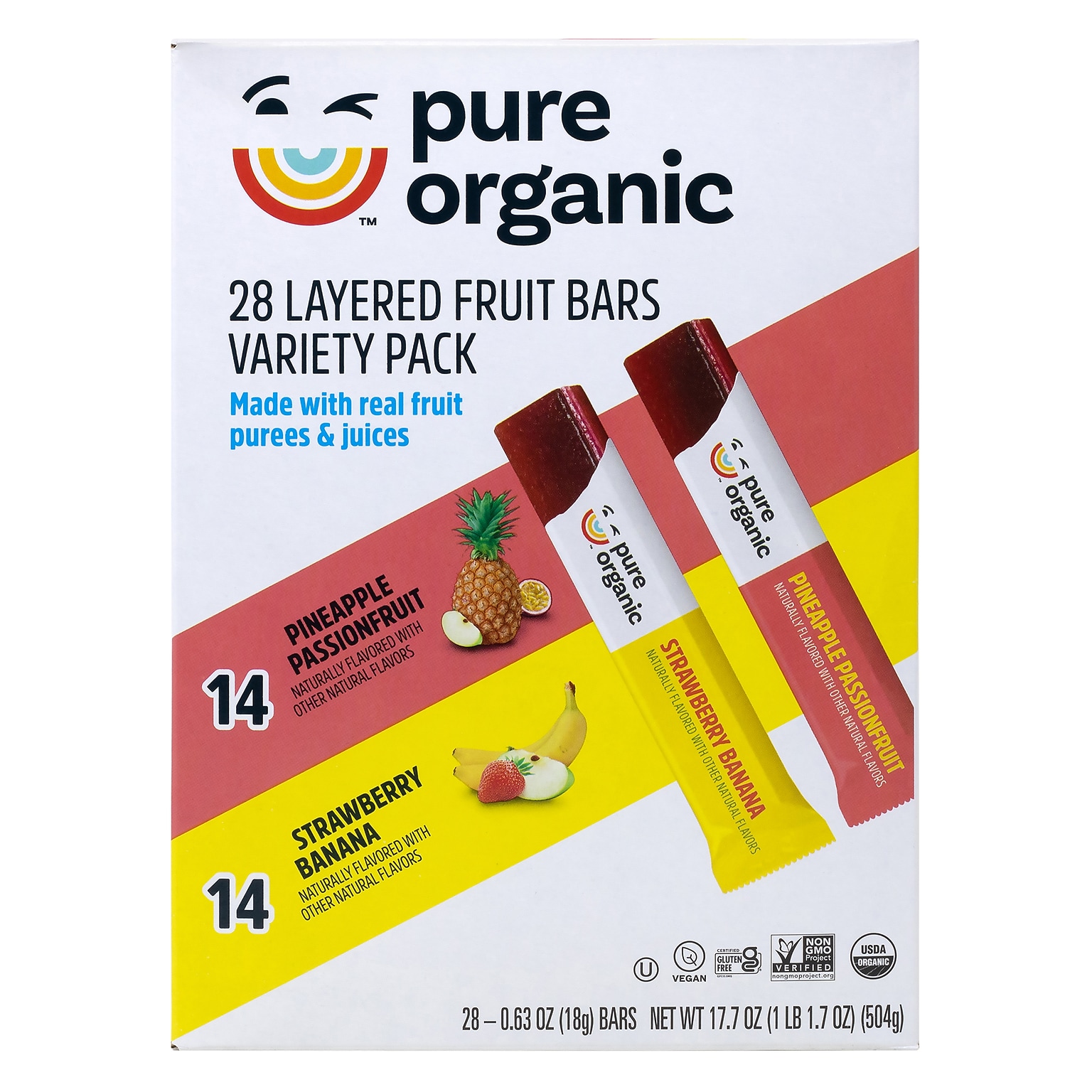 Pure Organic Layered Fruit Bars Variety Pack, 0.63 oz, 28/Pack (220-02261)