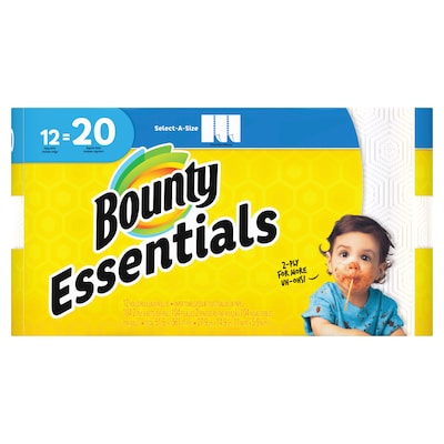 Bounty Essentials Select-A-Size(tm) Paper Towels, 2-Ply, White, 104 Sheets/Roll, 12 Mega Rolls/Pack (74647)