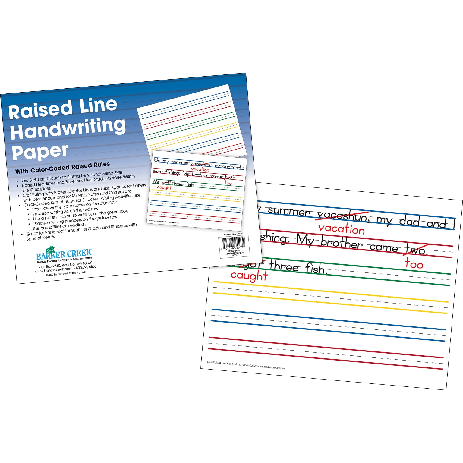 Barker Creek 8.5 x 11 Raised Line Handwriting Paper, 50 Sheets/Pack (5503)