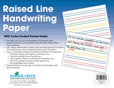 Barker Creek Raised Rule Handwriting Practice Paper, 8.5 x 11, 60 lbs., Multicolored, 50 Sheets/Pa