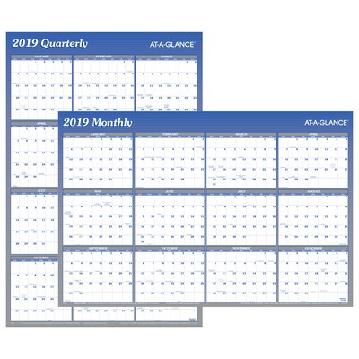 2019 AT-A-GLANCE® Vertical/Horizontal Erasable Wall Planner, Reversible, 12 Months, January Start, 36 x 24, Blue (A1102-19)