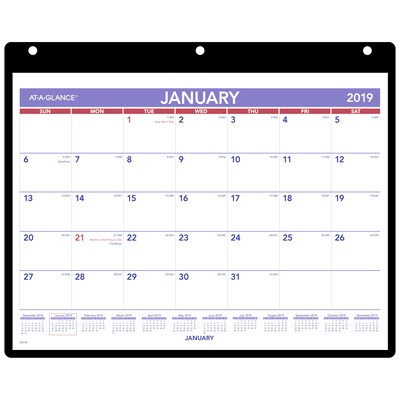 2019 AT-A-GLANCE® Monthly Desk/Wall Calendar with Cover and Holder, January Start, 11x 8 1/4, Three-Hole Punched (SK8-00-19)