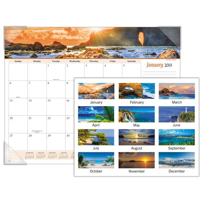 2019 AT-A-GLANCE® Seascape Panoramic Monthly Desk Pad, 12 Months, January Start, 22 x 17 (89803-19)