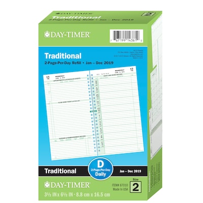 2019 Day-Timer® Classic Two Page Per Day Refill, 12 Months, January Start, Pocket Size, 3 1/2 x 6 1/2 (87010-1901)