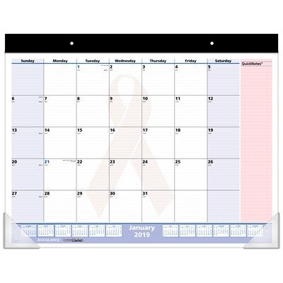 2019 AT-A-GLANCE® QuickNotes® City of Hope Desk Pad, Pink Ribbon Design, 13 Months, Ruled Blocks, 21 3/4 x 17 (SKPN70-00-19)