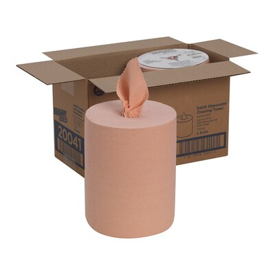 Brawny Professional D400 Durable Fibers Cleaning Wipers, 13" x 9.9", Orange, 200 Sheets/Roll, 2/Carton (20041)
