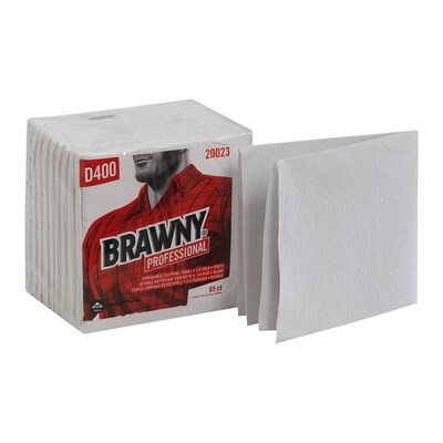 Brawny Professional D400 Durable Fibers Wipers, White, 65 Towels/Pack, 18 Packs/Carton (20023)