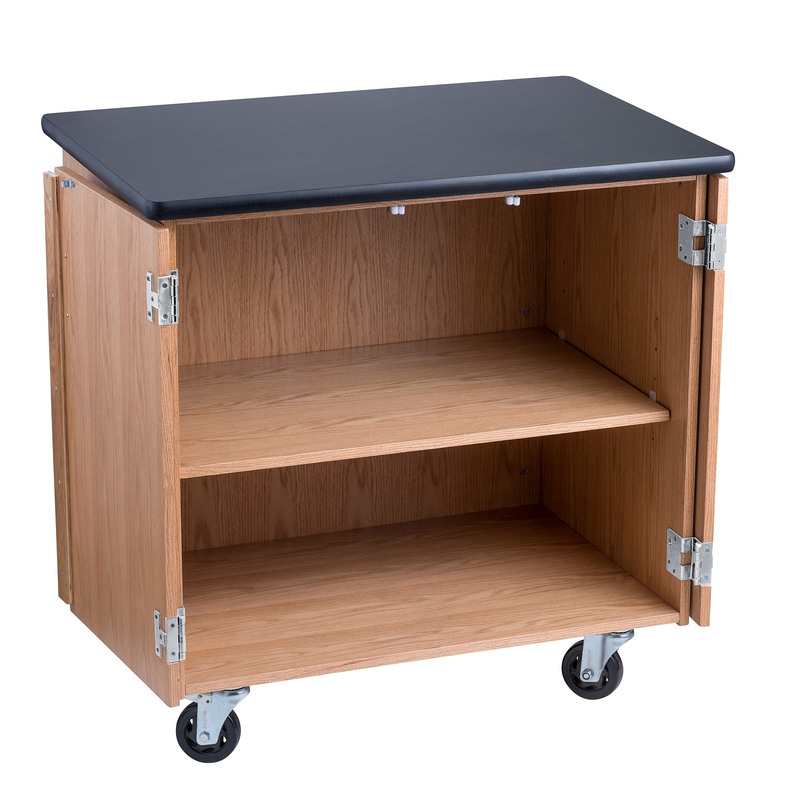 NPS®  36H Mobile Science Cabinet With Adjustable Height Shelf, High Black Top/Light Oak Frame (MSC24361)