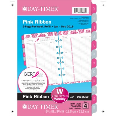 2019 Day-Timer® Pink Ribbon Two Page Per Week Refill, 12 Months, January Start, Desk Size, 5 1/2 x 8 1/2 (14210-1901)