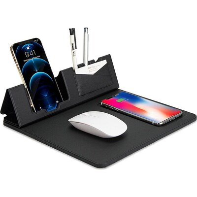 SaharaCase Office Anti-Slip Desk Pad with Wireless Charging, Black (DA00002)