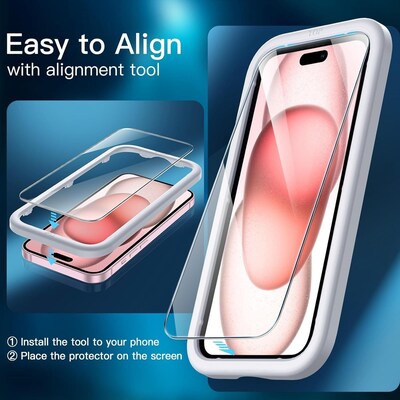 SaharaCase - ZeroDamage Ultra Strong Tempered Glass Screen Protector for Apple iPhone 15 (2-Pack) - Clear