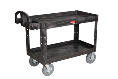 Rubbermaid 2-Shelf Plastic/Poly Mobile Utility Cart with Swivel Wheels, Black (FG454600BLA)