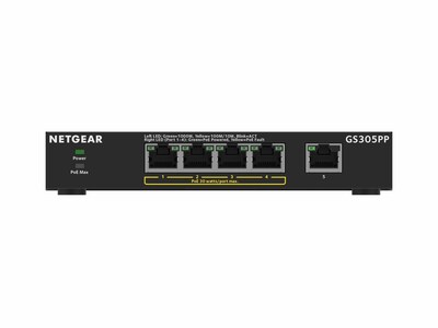 Netgear 300 Series 5-Port Gigabit Ethernet PoE Unmanaged Switch, Black (GS305PP-100NAS)
