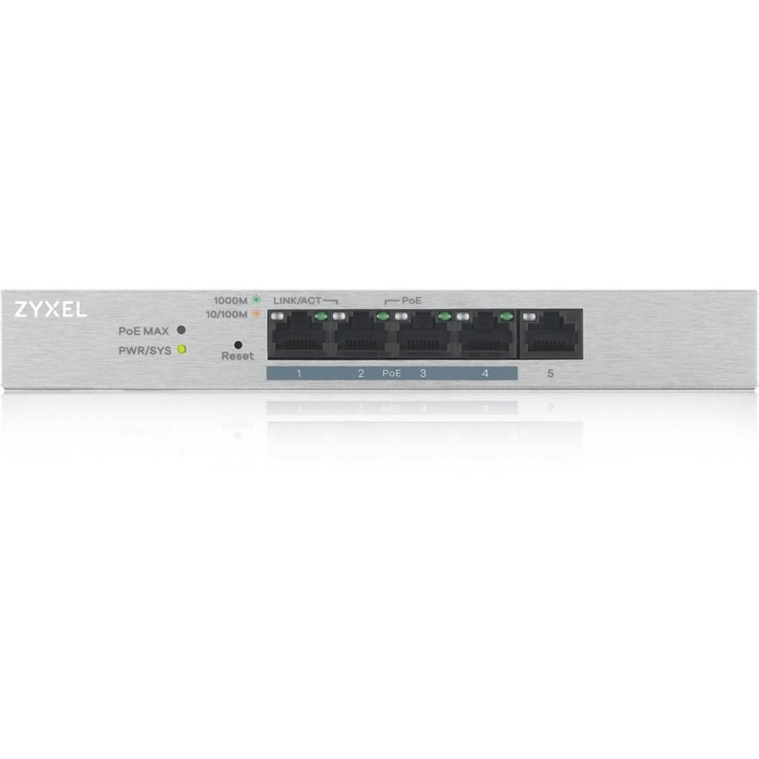 Zyxel GS1200-5HPv2 Managed 5-Port Gigabit PoE+ Desktop Ethernet Switch, Gray