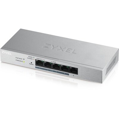 Zyxel GS1200-5HPv2 Managed 5-Port Gigabit PoE+ Desktop Ethernet Switch, Gray