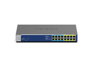 Netgear 16-Port Gigabit Ethernet PoE Unmanaged Switch, 10/100/1000 Mbps, Black/Blue (GS516UP-100NAS)