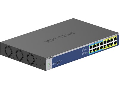 Netgear 16-Port Gigabit Ethernet PoE Unmanaged Switch, 10/100/1000 Mbps, Black/Blue (GS516UP-100NAS)