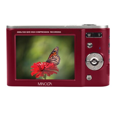 Minolta 44 MP Digital 2.7K Quad HD Camera, 16x Digital Zoom, Red (MND20-R)