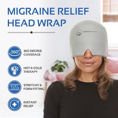 AllSett Health Cold Gel Ice Head Wrap Hat for Headache and Migraine Relief (ASH08791479-GR)