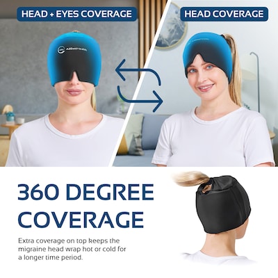 AllSett Health Cold Gel Ice Head Wrap Hat for Headache and Migraine Relief with Hole (ASH874BLK-HOL)