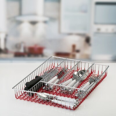 Kitchen Details Chrome Cutlery Tray, Red (4287-RED)