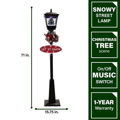 Fraser Hill Farm Let It Snow Series 71" Musical Street Lamp (FSSL071A-BLK2)
